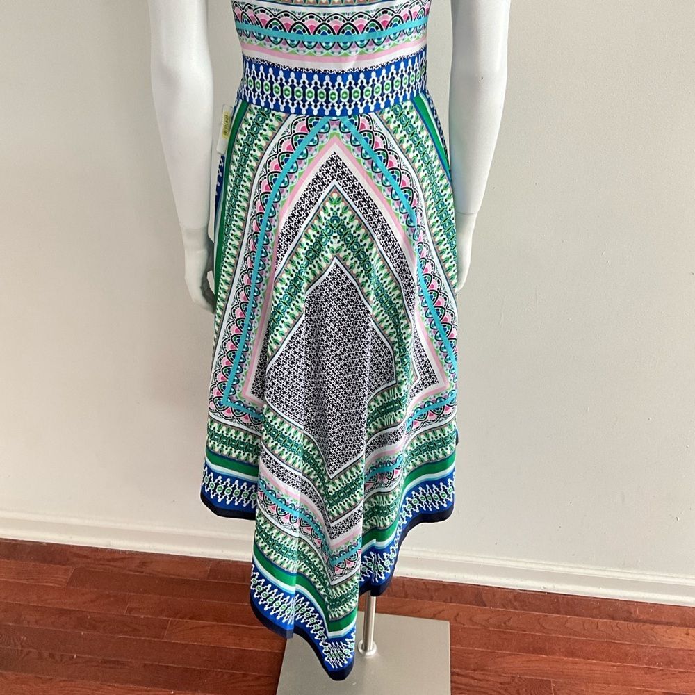 Eliza J Halter Handkerchief Hem Scarf Print Dress Green 8 - Picture 9 of 12